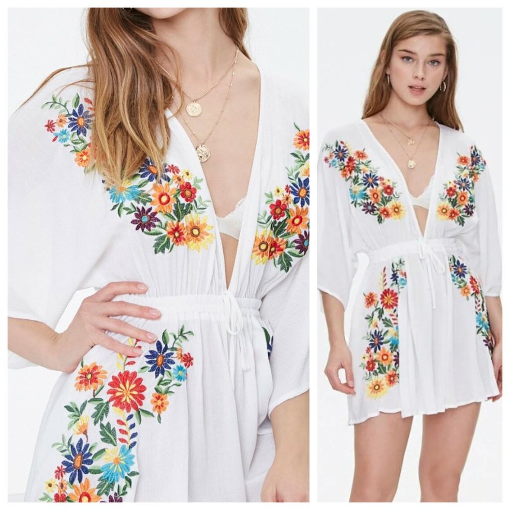 Forever 21 White Floral Embroidered Dress - Picture 2 of 3
